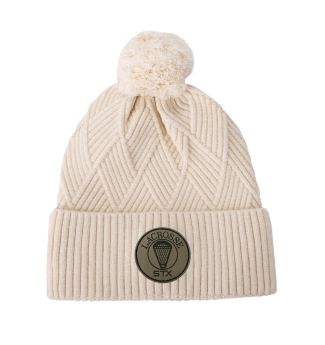 stx knit hat with leather logo patch ivory