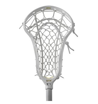 stx aria pro white head only strung with white lock pocket front